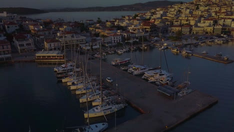 Aerial-view-of-yacht-port-on-sunset-in-Ermioni-in-Greece