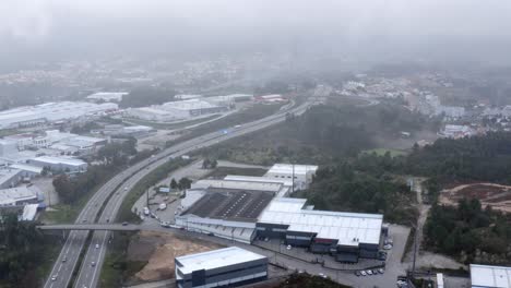 Aerial-view-of-an-industrial-estate-near-a-highway-in-Portugal