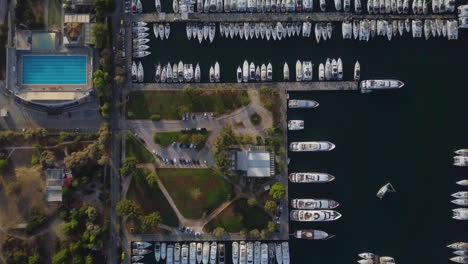 Top-view-drone-shot-of-yacht-harbour