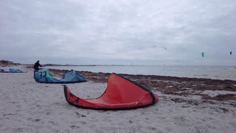 Kite-surfing-preparations-at-the-windy-Lomma-beach-in-Sweden