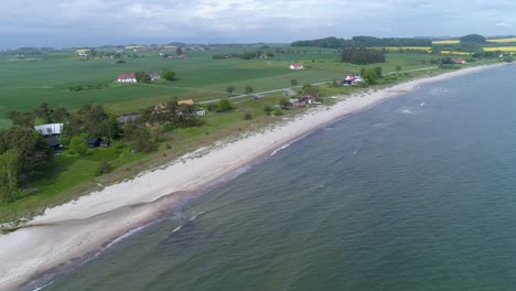 Aerial-View-Of-Beautiful-Beach-In-Skane-County,-Southern-Sweden