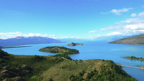 AERIAL---Beautiful-General-Carrera-Lake-in-Patagonia,-Chile,-wide-shot-panorama