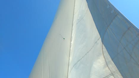 Weißes-Segel,-Das-Sich-An-Einem-Sonnigen-Sommertag-Mit-Einem-Klaren-Blauen-Himmel-Auf-Einer-Sanften-Seebrise-Bewegt