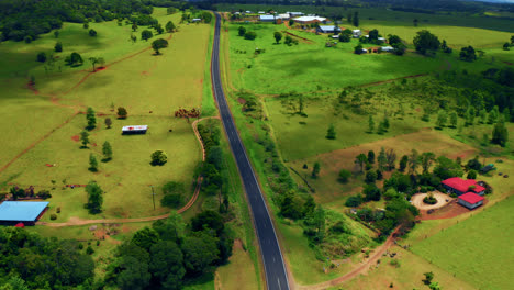 Aerial-View-Of-Lush-Green-Field-Landscape-In-The-Rural-Town-Of-Atherton-In-Tablelands-Region,-Queensland,-Australia