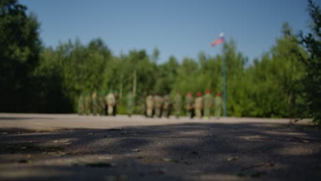 Soldiers-in-the-forest-formation-in-blurred-vision-marching