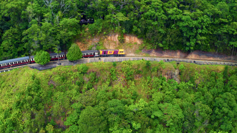 Aerial-View-Of-Kuranda-Railway-In-Australia---drone-shot