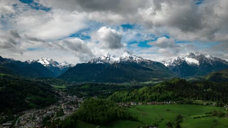Drone-Timelapse-over-Bavarian-Alps-showing-the-valley-of-Königssee,-Bavaria-Germany