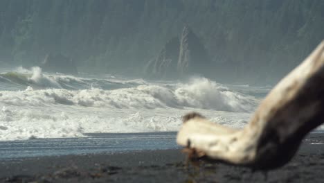 Ozeanwellen-Stürzen-Entlang-Der-Küstenlinie-Des-Bundesstaates-Washington-Auf-Das-Ufer-Zu