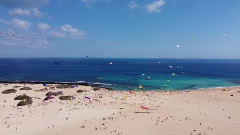 Lots-of-colorful-kites-flying-on-a-sandy-beach-on-a-sunny-day-by-tourists-flying-in-the-wind