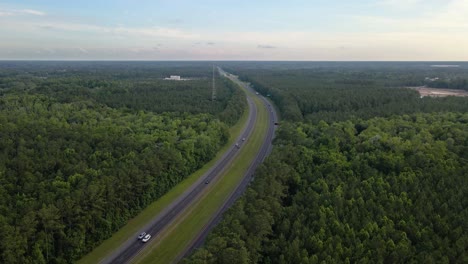 Aerial-view-overlooking-traffic-on-I-295,-in-North-Jacksonville,-Florida---tracking,-drone-shot