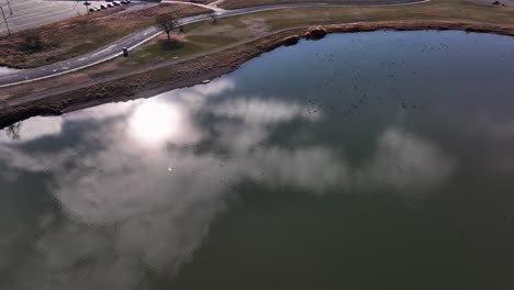 Aerial-Water-Reflections-at-Decker-Lake-in-West-Valley-Utah