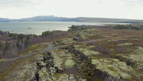 Aerial-Flyover-HestagjÃ¡-in-Thingvellir-Park-Eurasia-Plate-and-North-America-Tectonic