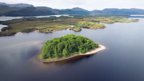 Aerial-Over-Of-Isle-Maree-In-Loch-Maree-In-Scotland