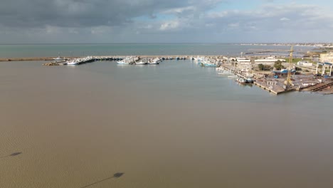 Aerial-view-of-Fishermen-Boats-in-the-port