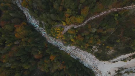 Bistrica-Creek-in-Vrata-valley-during-moody-autumn,-Triglav-national-park