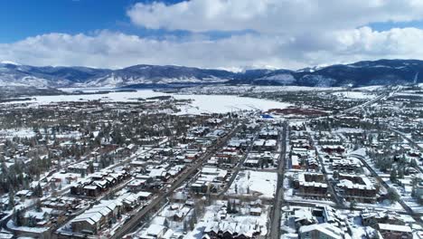 Drone-shot-panning-over-Frisco,-CO-with-views-of-Frisco-Bay-in-the-winter
