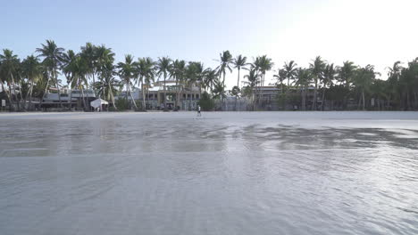 Wide-Tracking-Shot-Of-Clean-Water,-White-Sand-And-Palm-Trees-On-The-Newly-Opened-Boracay-Island