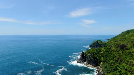 Paradise-Javanese-coast-and-wast-turquoise-ocean,-travel-concept-aerial-panorama
