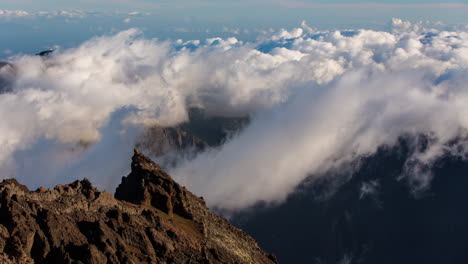 Timelapse-of-clouds-streaming-by-Roque-de-los-Muchachos-on-the-Island-of-La-Palma,-Spain