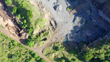Volcanic-Rock-Mine-in-El-Seibo,-Dominican-Republic-at-Daytime---aerial-top-down