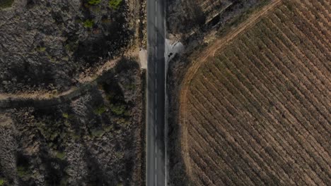 Aerial:-road-with-little-traffic-in-southern-France-during-winter