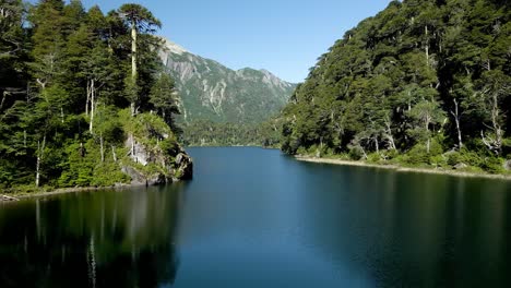 Panoramic-view-of-Toro-Lagoon-in-Huerquehue-National-Park,-Chile---aerial-view