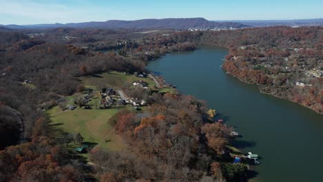 Drone-Aerial-View-of-Warriors-Path-State-Park,-Colonial-Heights,-Tennessee-USA