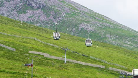 Grey-cable-car-trays-transport-passengers-to-the-top-of-the-highest-Scots-mountain-Ben-Nevis-with-the-mountainous-landscape-in-the-background