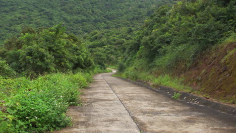 Steep-narrow-paved-road-in-the-middle-of-jungle-in-the-mountains