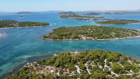 Aerial-Drone-View-of-the-Kornati-Islands-at-the-Adriatic-Sea-in-Dalmatia,-Croatia