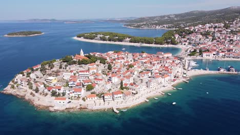 Aerial-View-Primosten-Old-Town--in-Dalmatia,-Croatia