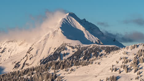 Stunning-cloudscape-in-the-French-Alps-during-winter-on-a-picturesque-day---time-lapse
