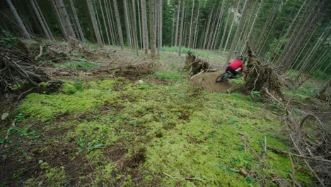 Ein-Mountainbiker-Fährt-Durch-Einen-Abgeholzten-Wald