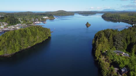 Aerial-drone-shot-of-the-Ucluelet-Harbour-in-British-Columbia