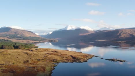 Aerial-drone-footage-flying-slowly-through-and-down-Glen-Etive-in-winter-above-Loch-Etive