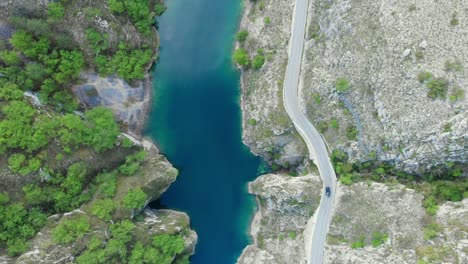 Aerial-drone-shot-of-beautiful-Lago-di-San-Domenico-Lake-in-Province-of-L'Aquila-,Abruzzo-ITALY