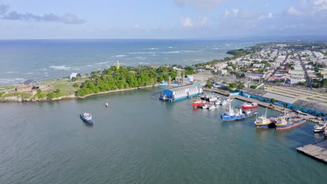 Ships-moored-in-port,-Puerto-Plata-in-Dominican-Republic