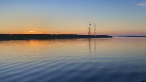 Time-Lapse-Of-Calm-Water-Of-Volga-River-After-Sunset