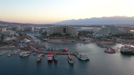 Aerial-cinematic-view-of-Eilat-city-tourist-destination-in-south-Israel