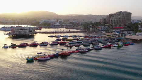 Aerial-view-of-boats-at-the-Red-Sea-on-the-shore-of-Eilat,-South-Israel