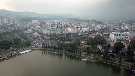 Aerial-Wide-shot-of-Da-Lat,-Vietnam-during-a-cloudy-day