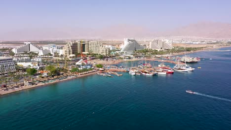 Aerial-view-of-Eilat-Coastline,-touristic-city-south-Israel