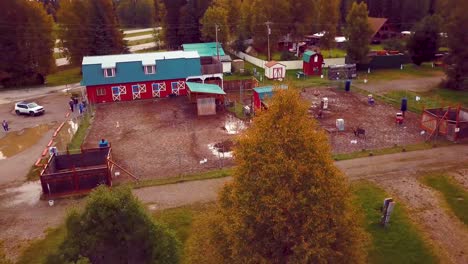 4K-Drone-Video-of-Caribou-Reindeer-at-Antler-Academy-in-North-Pole,-Alaksa-during