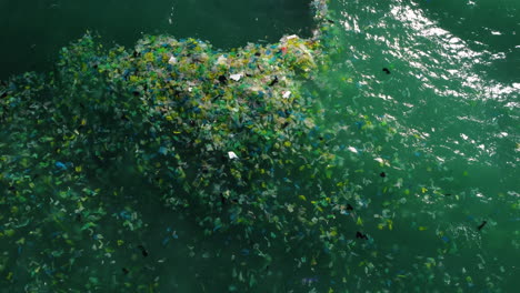 Aerial-birdseye-static-shot-of-garbage-in-South-China-Sea