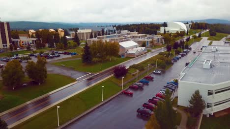4K-Drone-Video-of-Museum-of-the-North-on-Campus-of-University-of-Alaska-Fairbanks,-AK-during-Summer-Day