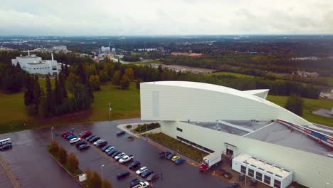 4K-Drone-Video-of-Museum-of-the-North-on-the-Campus-of-the-University-of-Alaska-Fairbanks,-AK-during-Summer-Day