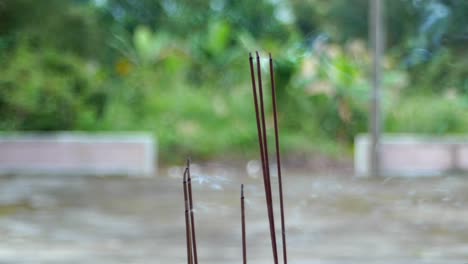 Tall-Chinese-incense-sticks-burning-and-blowing-smoke