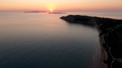 Aerial-view-of-sunset-in-arillas-in-the-summer