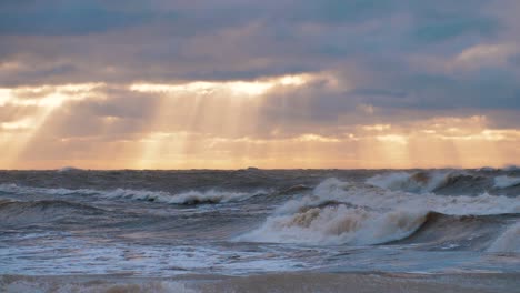 Sea-storm-with-big-waves-at-sunset
