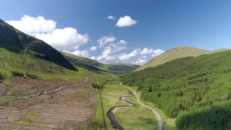 Right-to-left-aerial-pan-of-Glen-Lochy-and-the-railway-on-a-sunny-day